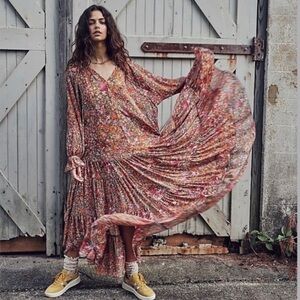 Free People Feeling Groovy Maxi Dress In Moody Blue Floral Sz Small